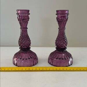 Vintage Amethyst /Cranberry Pressed Glass Candle Holders Pair